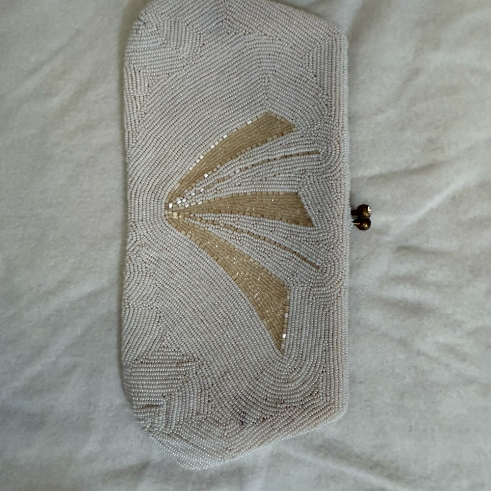 Beaded White and Gold Evening Clutch